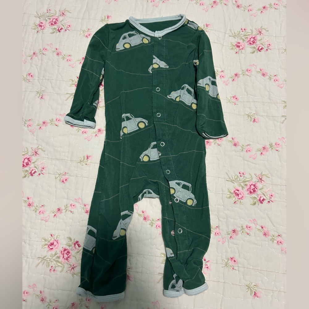 Kickee pants green car outfit size 3-6 months